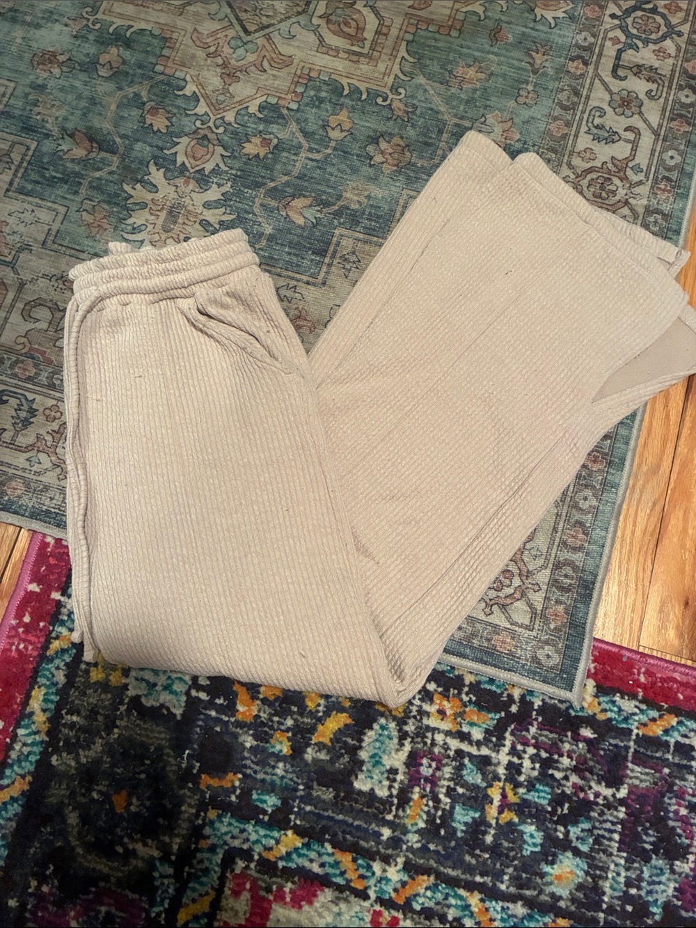 Beige Ribbed Lounge Pants